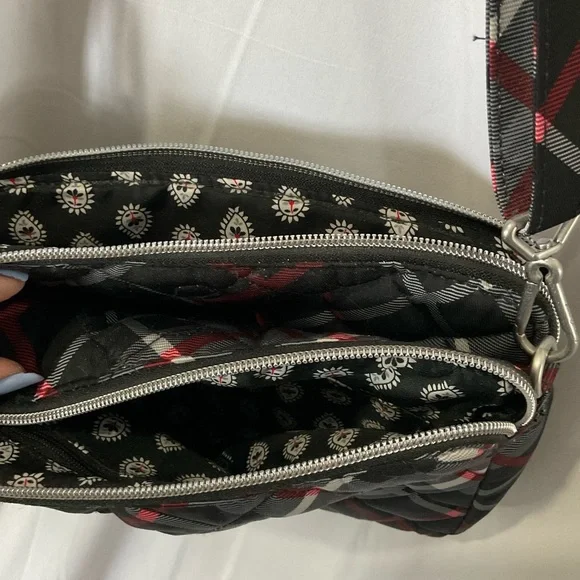 Vera Bradley Women’s Black/Red/Gray/White Plaid Crossbody Purse - Picture 9 of 12